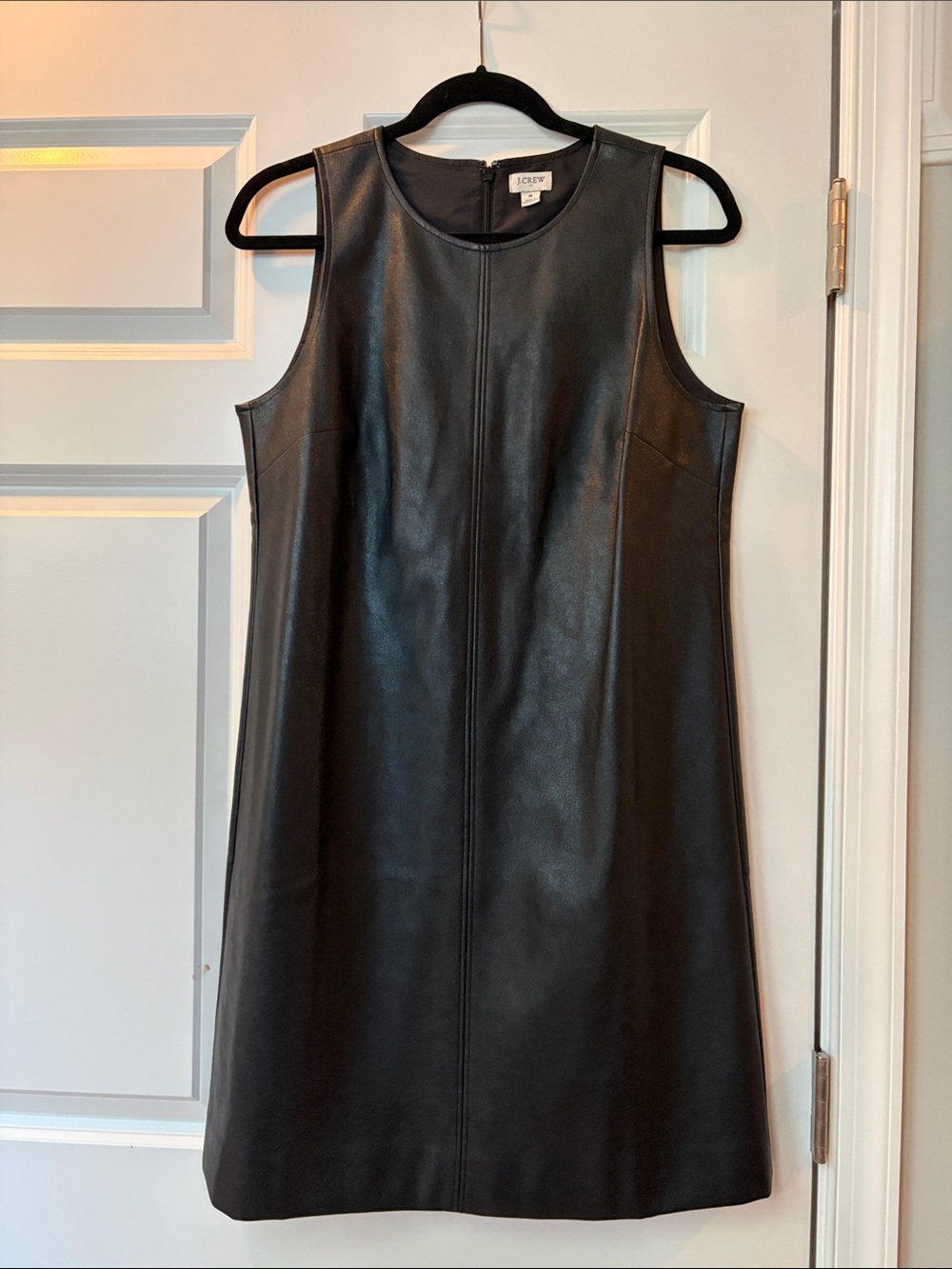 J. Crew Black Faux Leather Sleeveless Shift Dress
